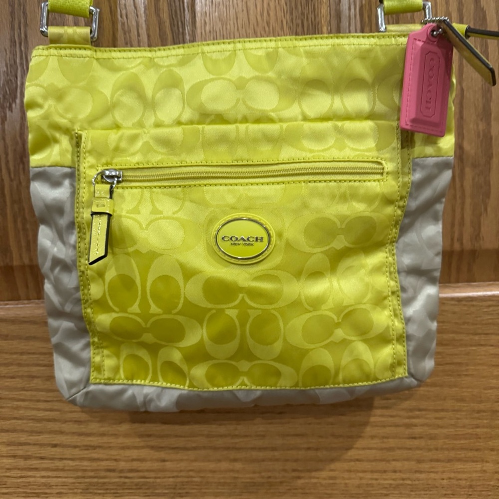 Coach Signature Nylon Crossbody Bag F1457-F17576 – Neon Yellow/Khaki - Picture 2 of 6